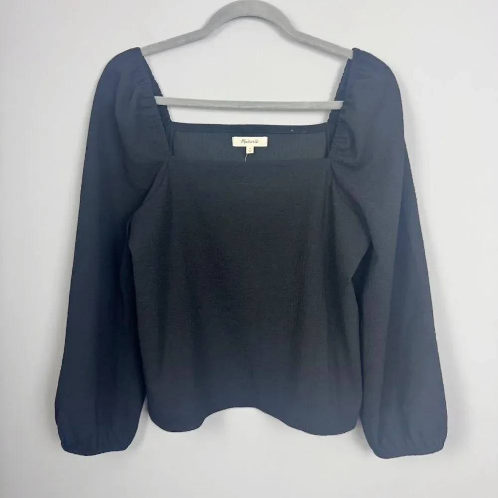 MADEWELL | NEW Black Crepe Square Neck Puff Sleeve Top Women’s Size Medium